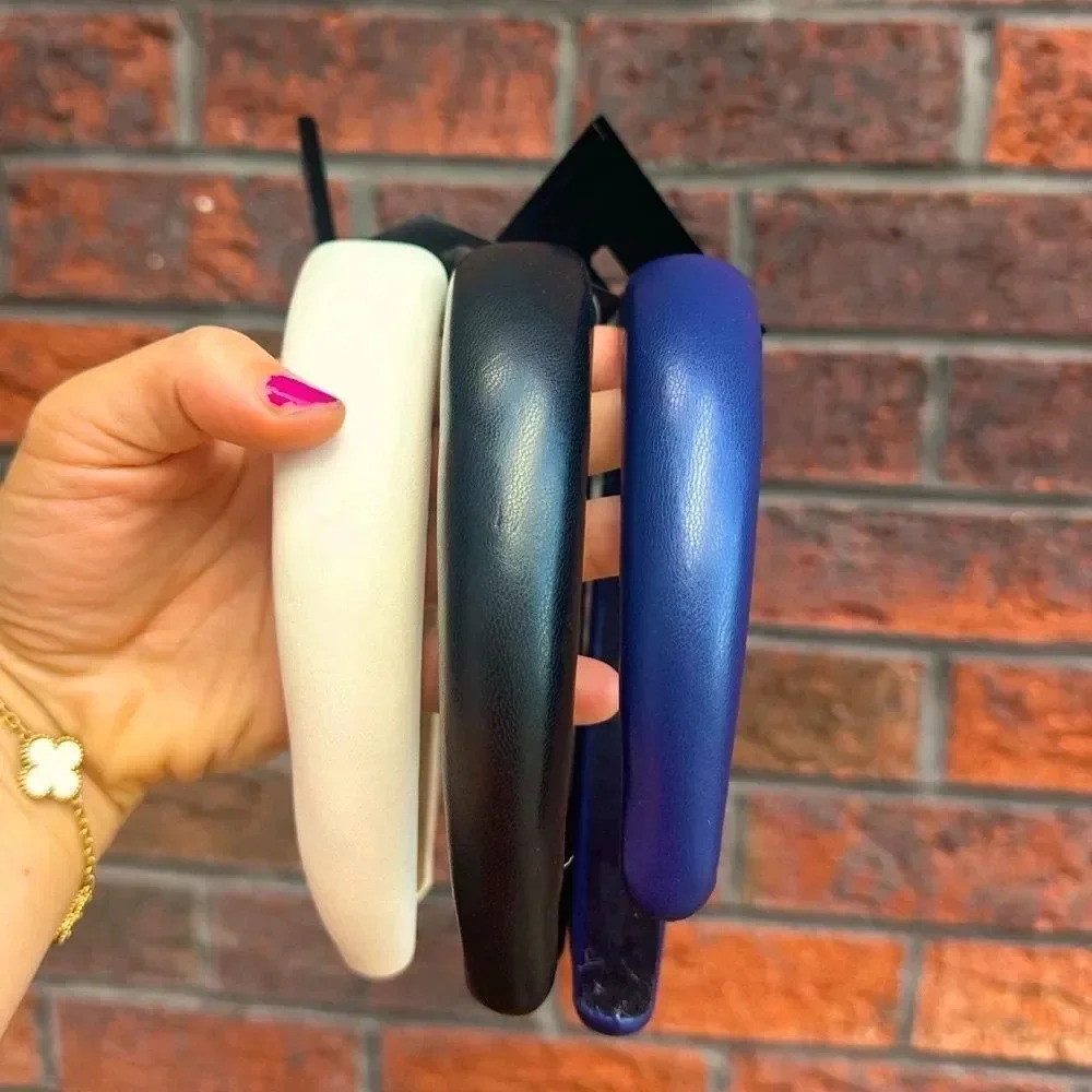 Navy Blue Black White Faux Leather Headband